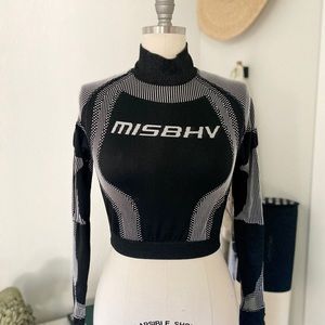 MISBHV Sport Long-sleeve Logo Crop Top with Mock Funnel Neck in Black, Size XS\S